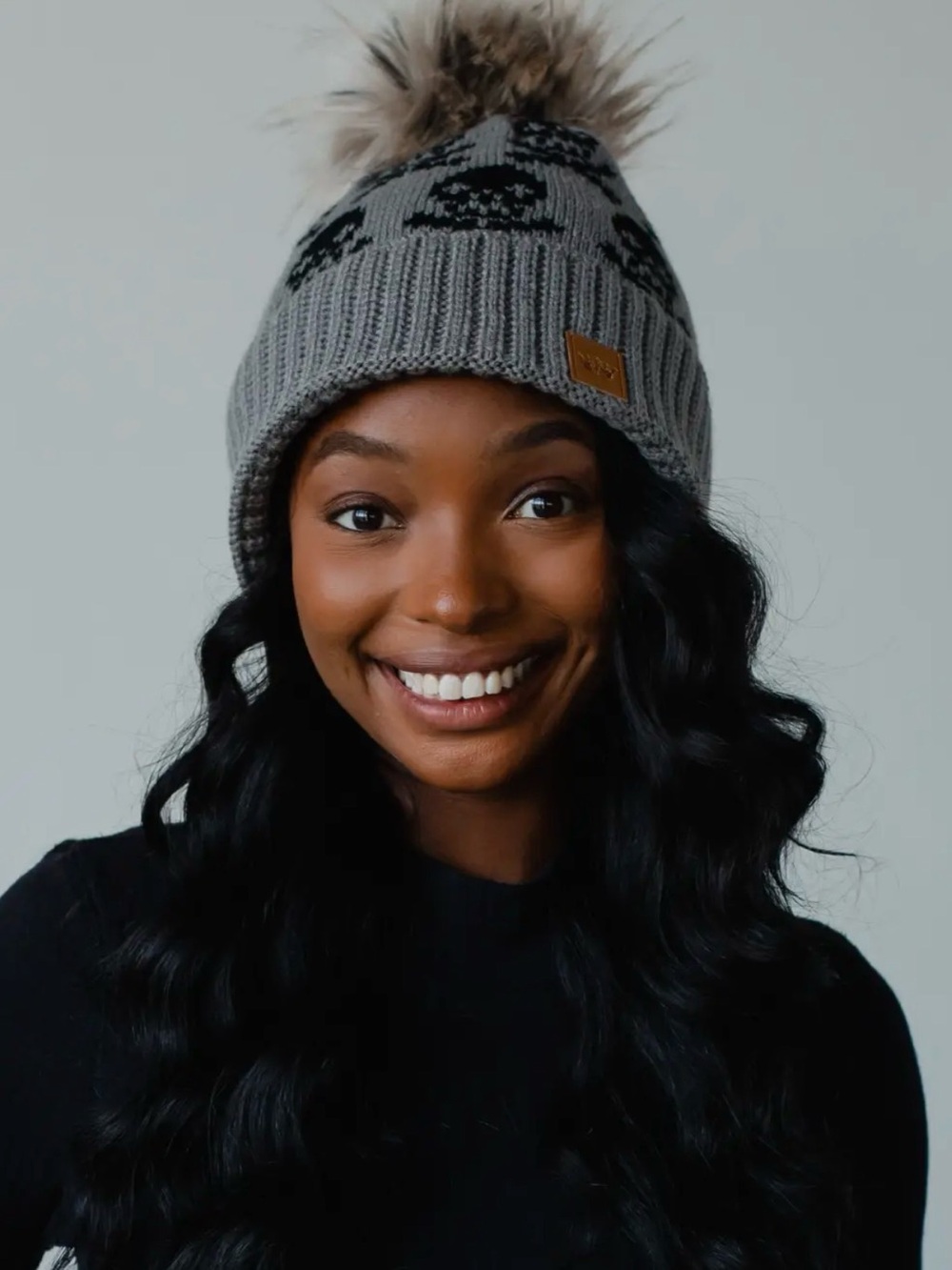 Panache Apparel Co. Gray Skull Pattern Pom Hat